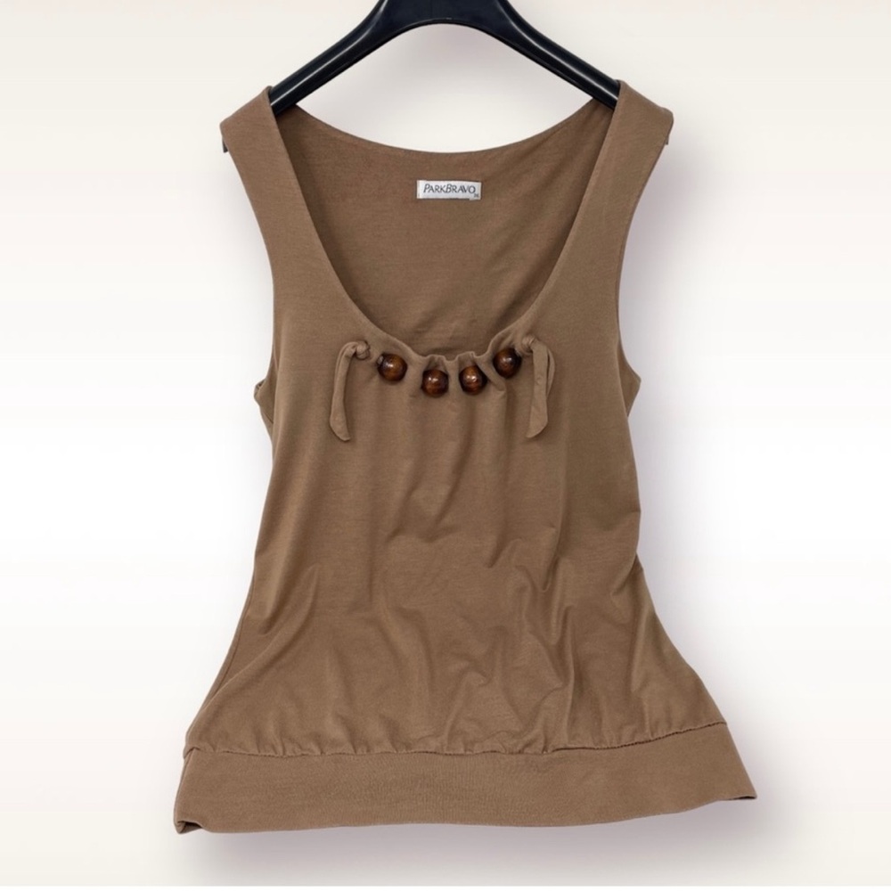 ParkBravo Scoop Neck Elegant Brown Sleeveless Top | Tank Top - Picture 2 of 8